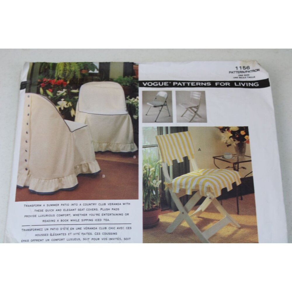 UNCUT Vogue 1156 Pattern for Living Chair Cover Lounge 93539 - Picture 2 of 3